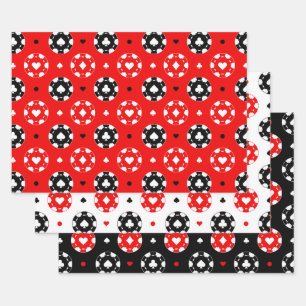 Black Red and White Casino Card Suits Wrapping Paper Sheets