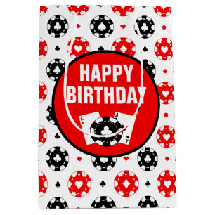 Black Red and White Casino Chips and Cards Medium Gift Bag