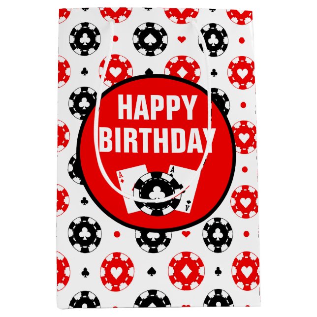 Black Red and White Casino Chips and Cards Medium Gift Bag (Front)