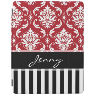 Black, Red and White Damask, Stripes, Monogram iPad Smart Cover