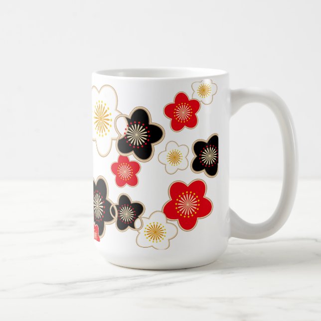 black, red, and white flowers coffee mug (Right)