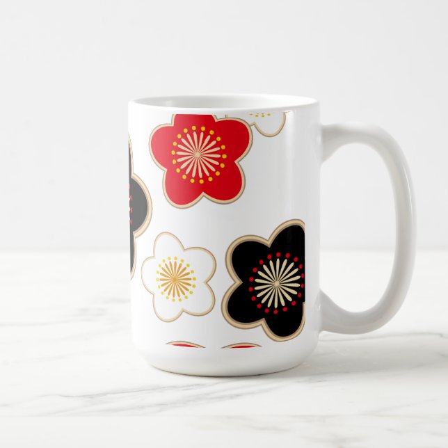 black, red, and white flowers coffee mug (Right)