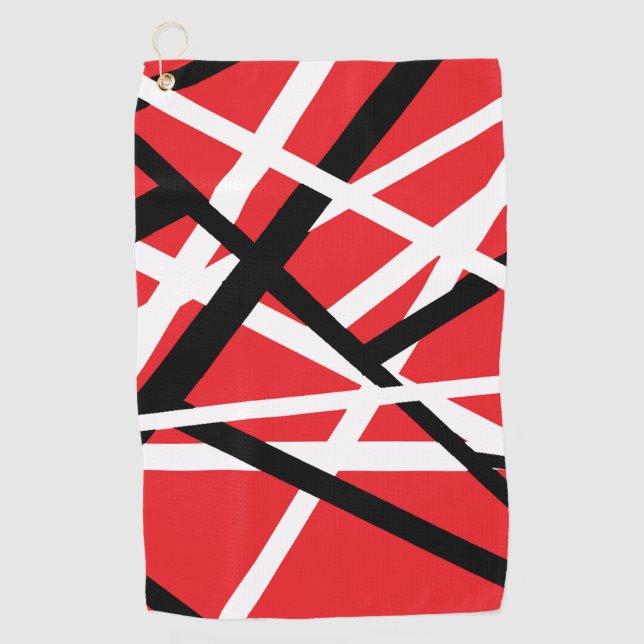 Black, Red, and White Graphic Golf Towel (Front)