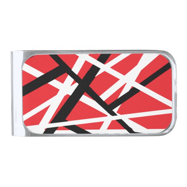 Black, Red, and White Graphic  Silver Finish Money Clip (Front)