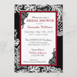 Black Red and White Lace Bridal Shower Invitation