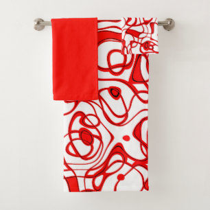 Black, red and White Marbled Abstract Bath Towel Set