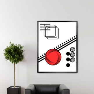 Black Red and White Minimalist Geometric Abstract Photo Print