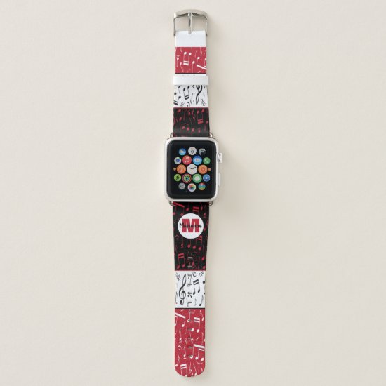 Black red and white music notes apple watch band