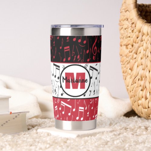 Black red and white music notes backpack insulated tumbler