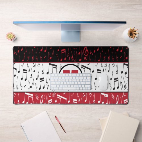 Black red and white music notes desk mat