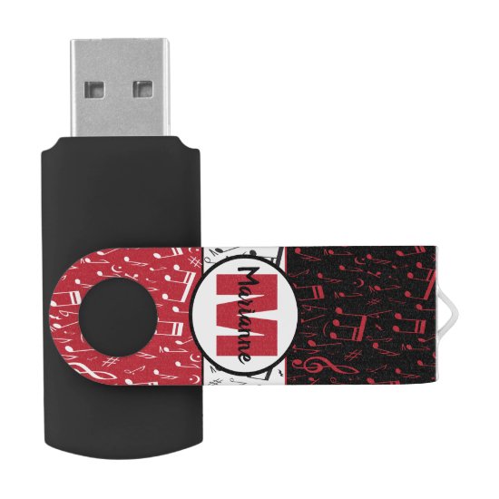 Black red and white music notes flash drive