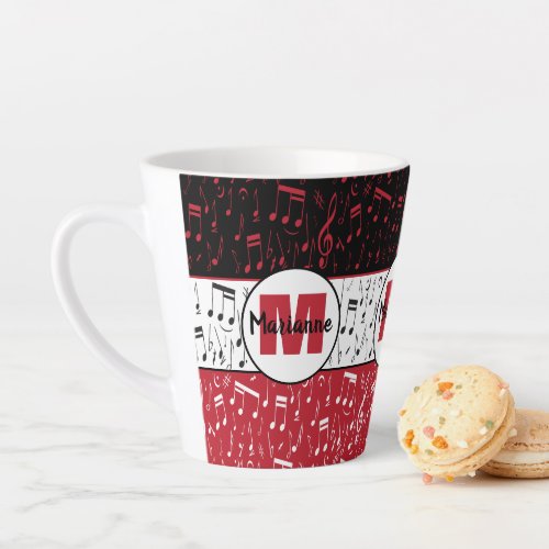 Black red and white music notes latte mug