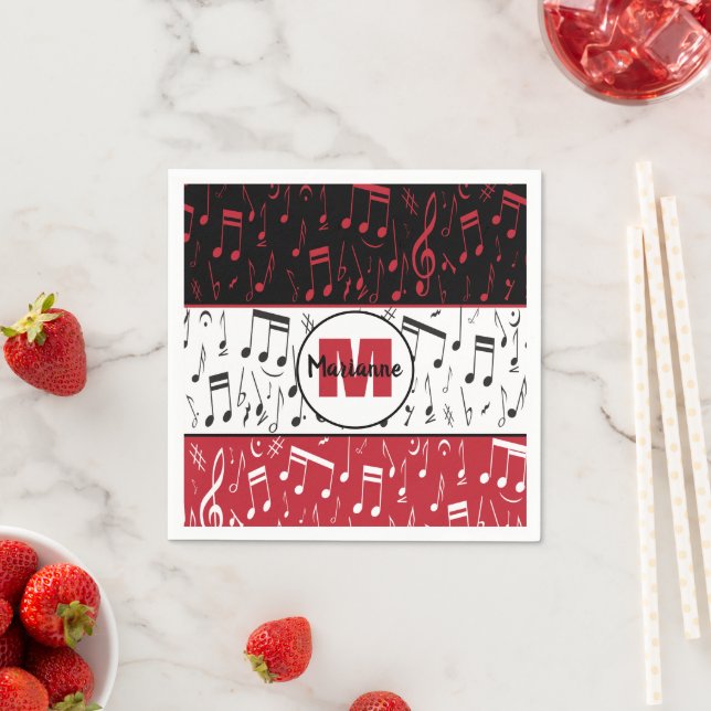 Black red and white music notes napkins (Insitu)