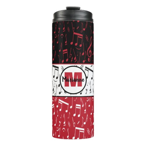 Black red and white music notes thermal tumbler