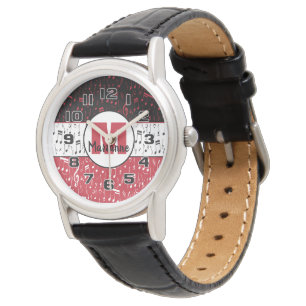 Black red and white music notes watch