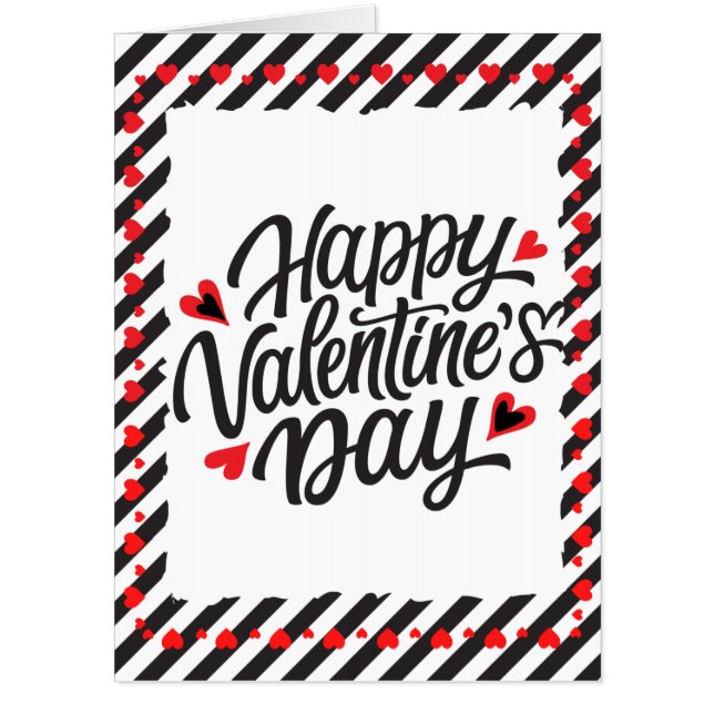 Black, Red and White Personalized Valentine's Card (Front)