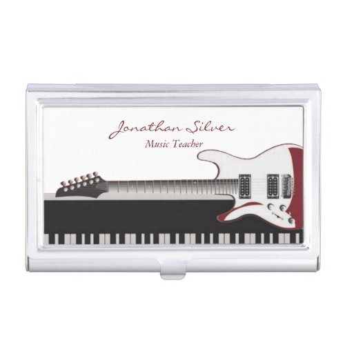 Black Red and White Piano  Guitar Music Teacher Business Card Case