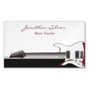 Black Red and White Piano & Guitar Music Teacher Business Card Magnet