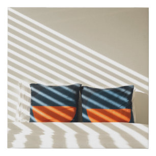Black red and white plaid textile on white bed faux canvas print