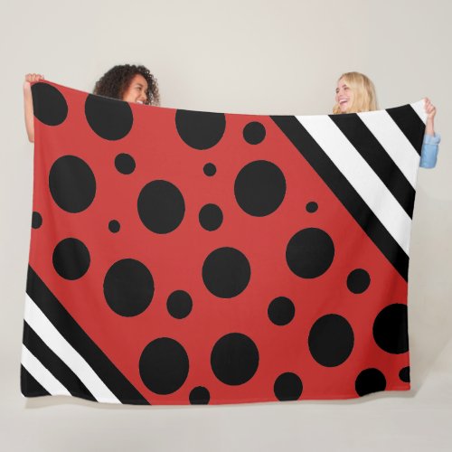 Black Red and White Polka Dots and Stripes Blanket