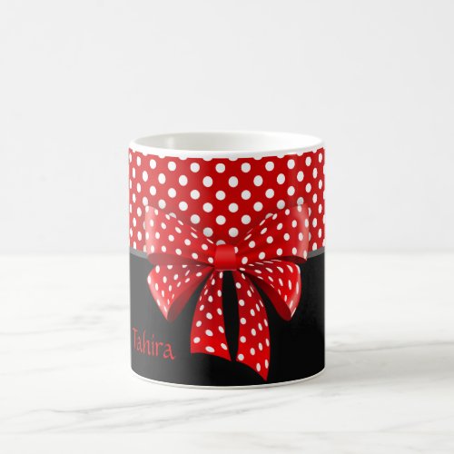 Black Red and White Polka Dots Ribbon Coffee Mug