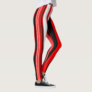Black Red and White Stripes Leggings