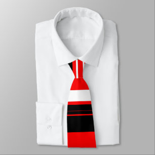 Black Red and White Stripes Neck Tie