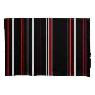 Black Red and White Stripes Pillow Case