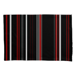 Black Red and White Stripes Pillow Case