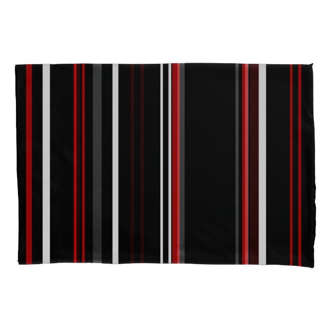 Black Red and White Stripes Pillow Case (Front)