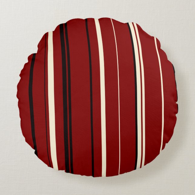 Black Red and White Stripes Round Pillow (Front)