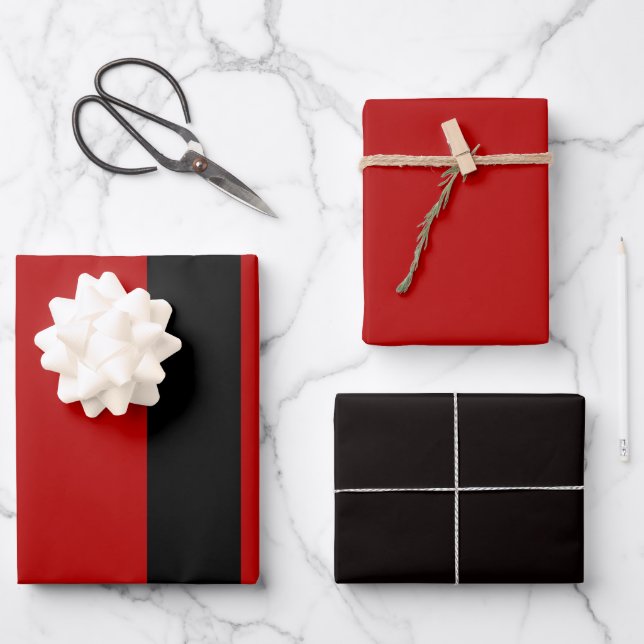 Black red and white stripes wrapping paper sheets (Front)