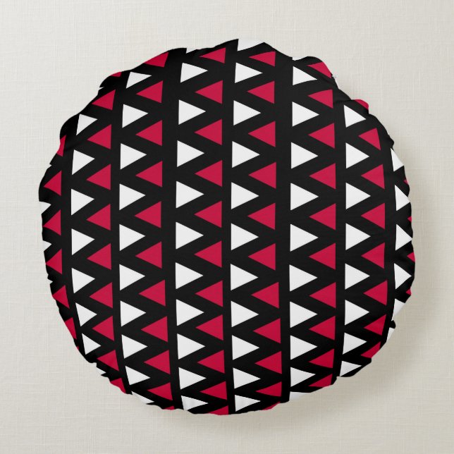 Black, Red and White Triangles Round Pillow (Back)