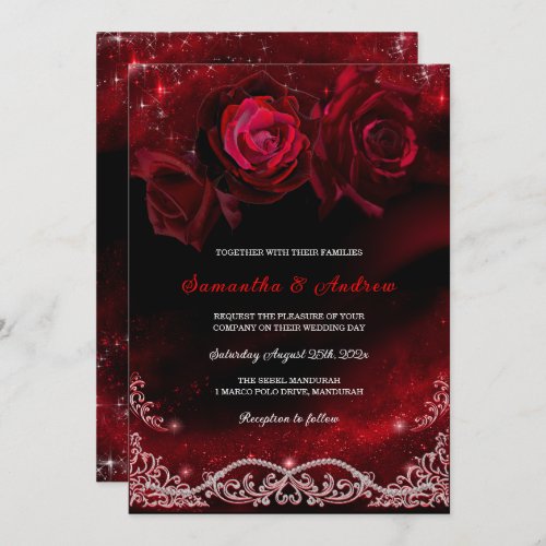 Black Red and White Wedding Invitation