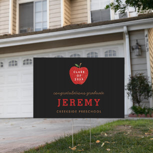 Black Red Apple Preschool Graduation Yard Sign