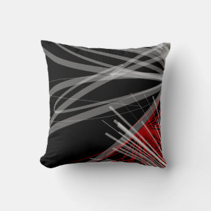 Black & Red Artistic Abstract Ribbons Throw Pillow