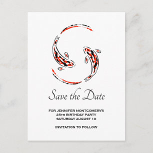 Black & Red Asian Koi Fish Birthday Save the Date Invitation Postcard