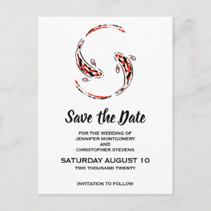 Black & Red Asian Koi Fish Wedding Save the Date Invitation Postcard