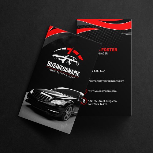 Black  Red Automobile Automotive Auto Detailing Business Card