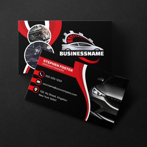 Black  Red Automobile Automotive Car Repair Parts Business Card