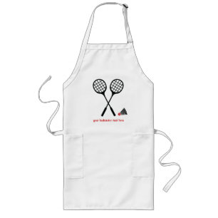 Black red badminton racquet and shuttlecock custom long apron