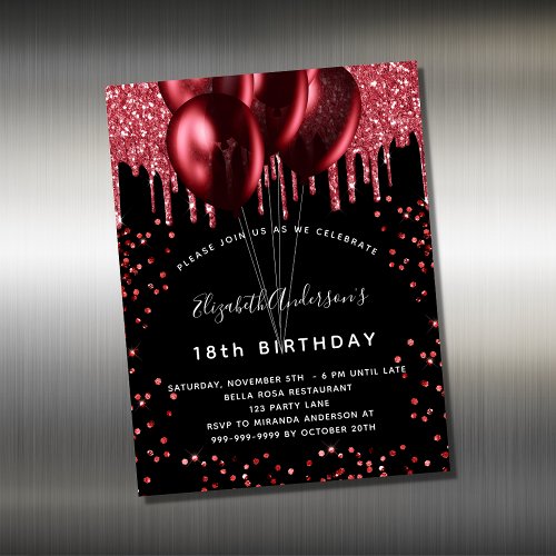 Black red balloons birthday invitation magnet