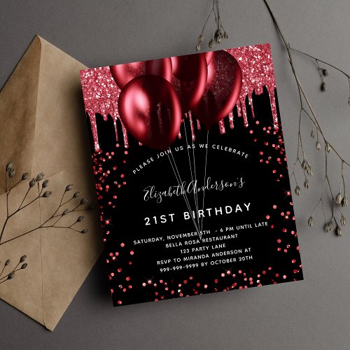 Black red balloons budget invitation