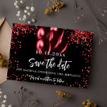 Black red balloons confetti birthday party save the date<br><div class="desc">A girly and trendy Save the Date for a 18th (or any age) birthday party. A black background decorated with red confetti and balloons.  Personalize and add a date and name/age. The text: Save the Date is written with a large trendy hand lettered style script.</div>