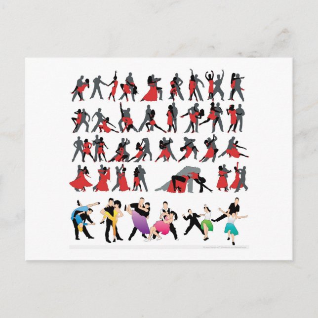BLACK RED BALLROOM COLORFUL DANCERS DANCE DIGITAL  POSTCARD (Front)