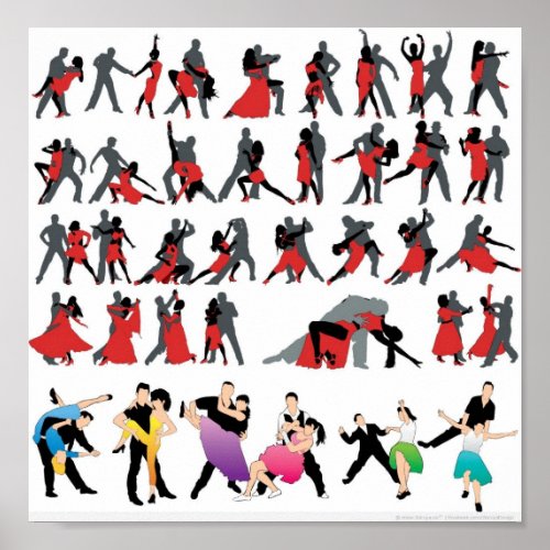 BLACK RED BALLROOM COLORFUL DANCERS DANCE DIGITAL POSTER