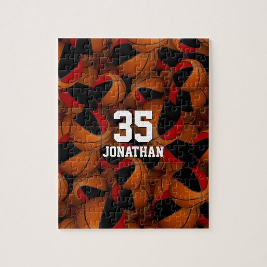 black red basketball team colors personalized jigsaw puzzle