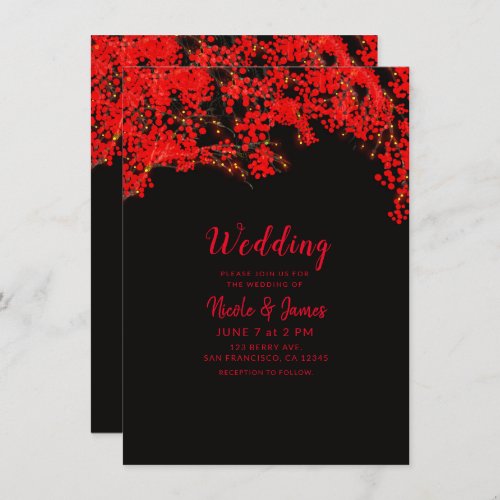 Black  Red Berries Berry Tree Branches Wedding Invitation