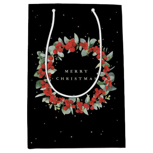 Black Red BerryEucalyptus ChristmasHoliday Medium Gift Bag