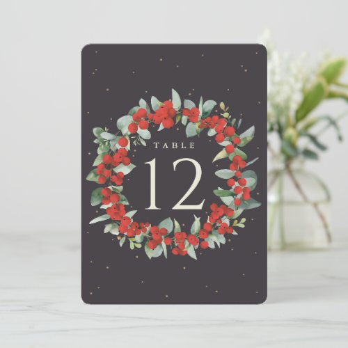 Black Red BerryEucalyptus Christmas Table Number